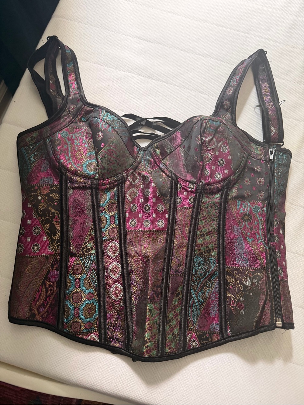 Brocade Corset Bustier Top Purple Teal Renaissance Fairycore